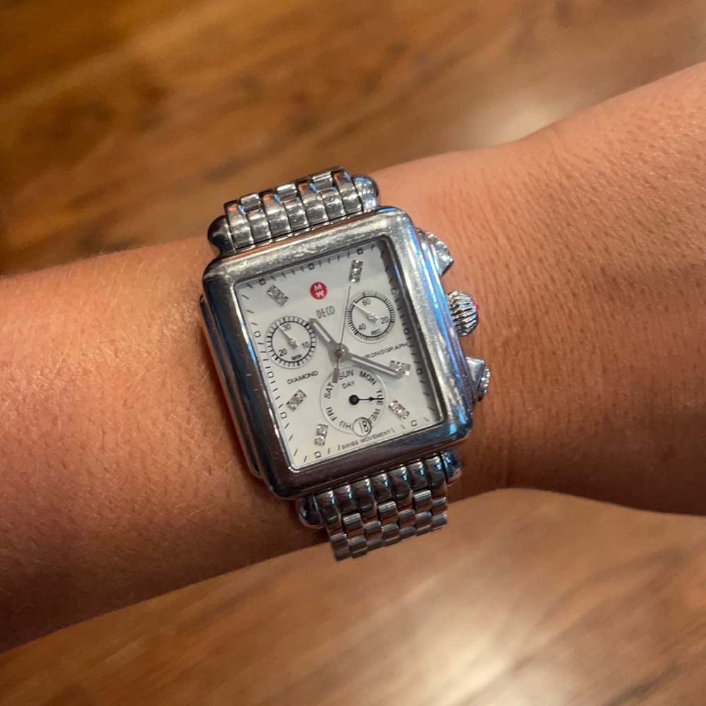 Michele Deco 18mm Stainless Steel Diamond Detail Watch